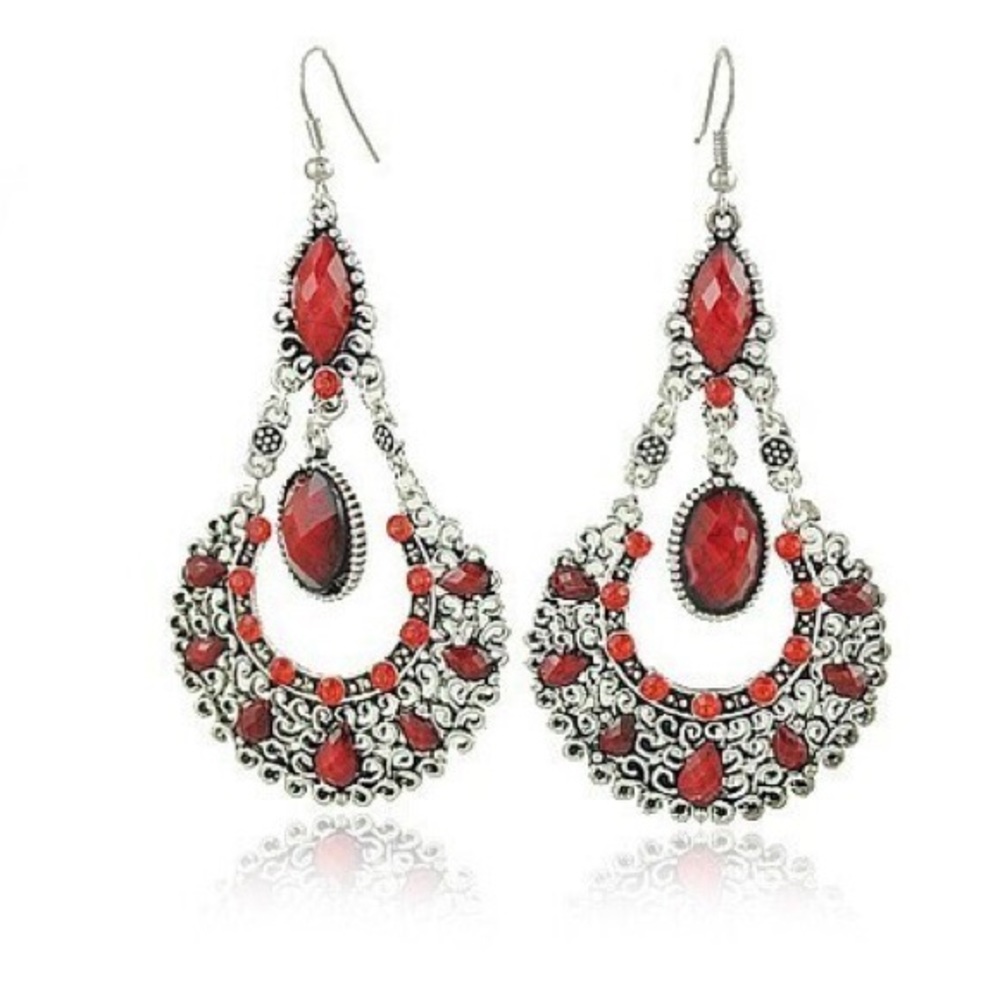 Retro Bohemian Red Acrylic Resin Beaded Chandelier Earrings